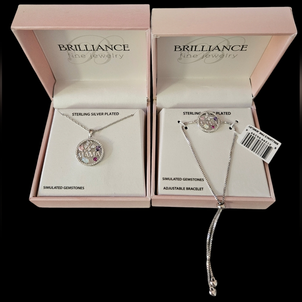 NIB Brillance Jewlrey 2-pc Round Mother's Day "MAMA" Necklace & Earring Set